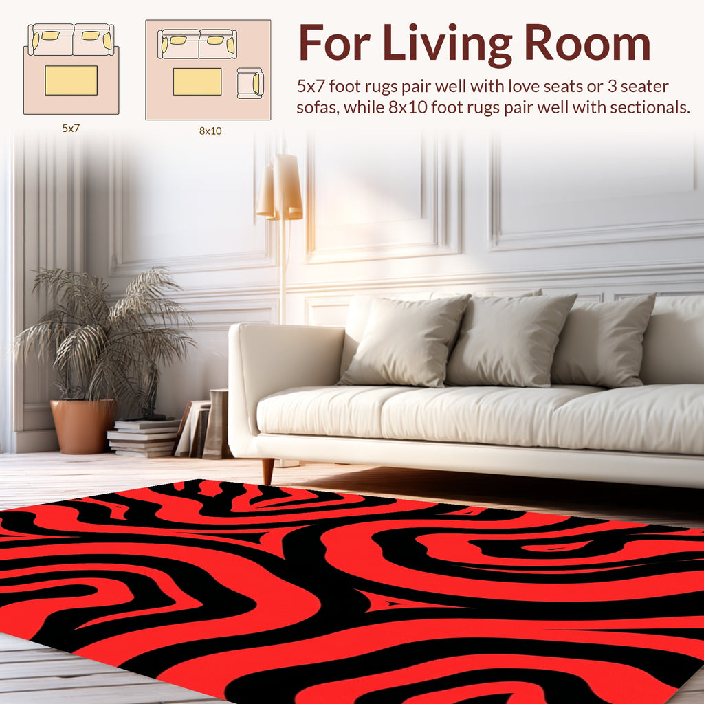 Bold Red and Black Wavy Lines Rug