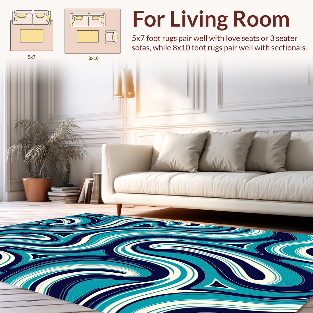 Abstract Swirls of Teal Stripes Design Rug
