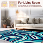 Abstract Swirls of Teal Stripes Design Rug