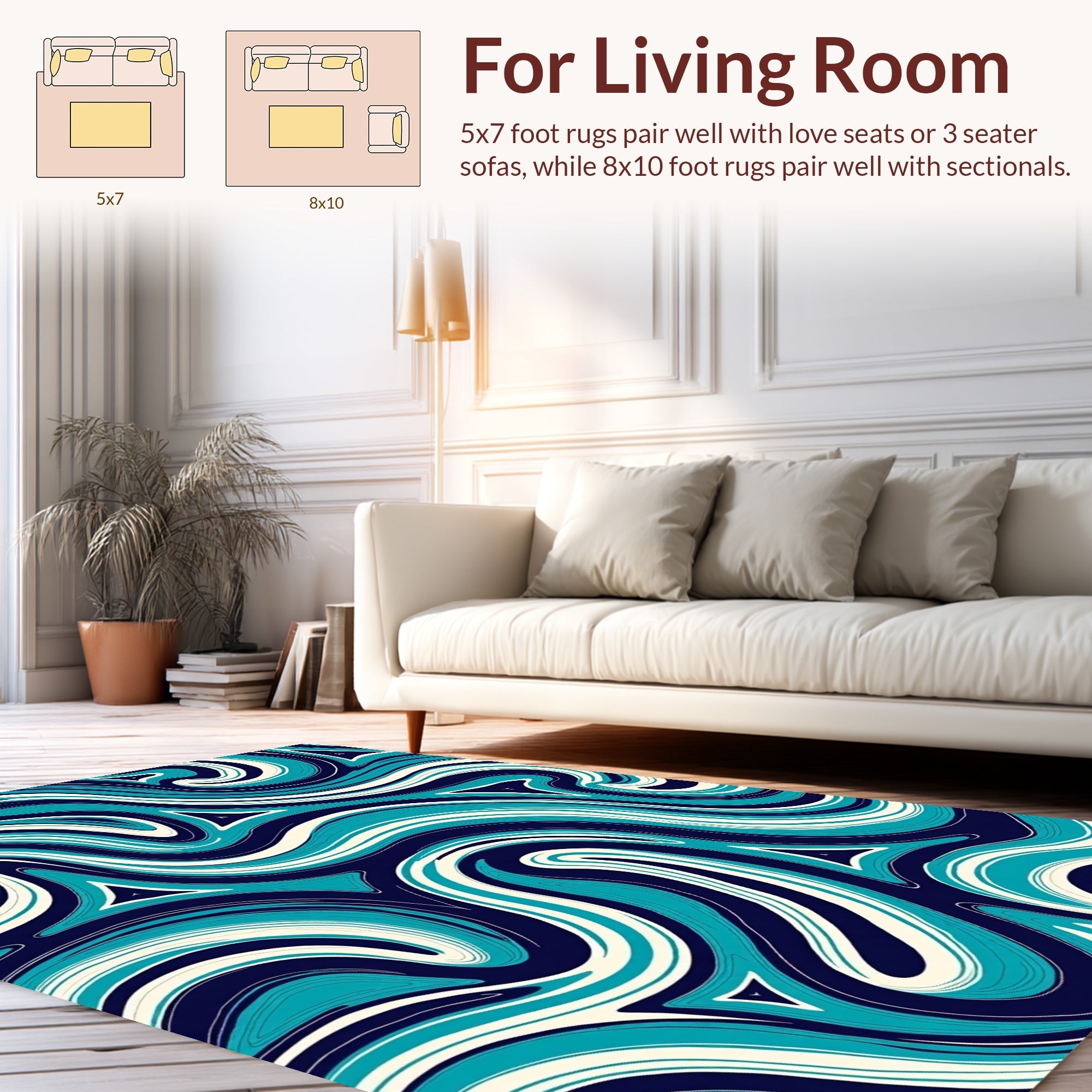 Abstract Swirls of Teal Stripes Design Rug