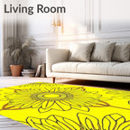 Radiant Yellow Floral Art Deco Rug