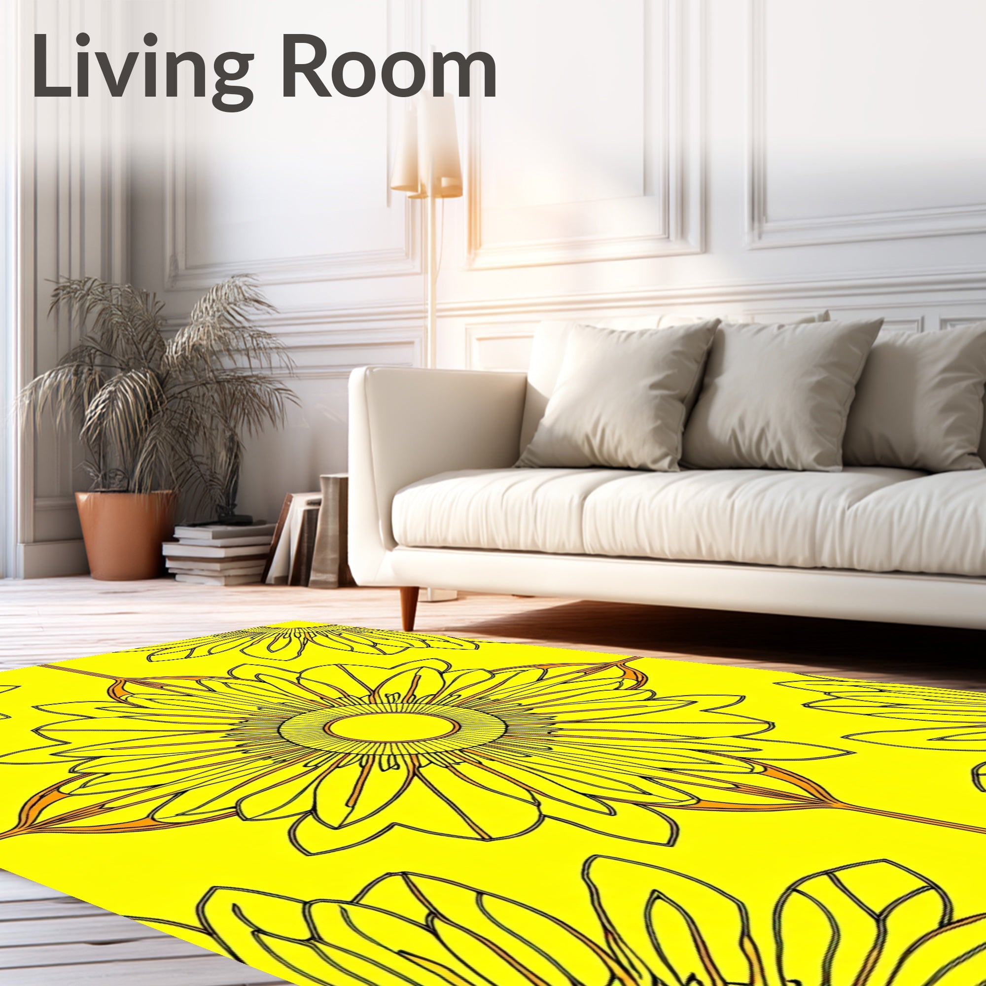 Radiant Yellow Floral Art Deco Rug