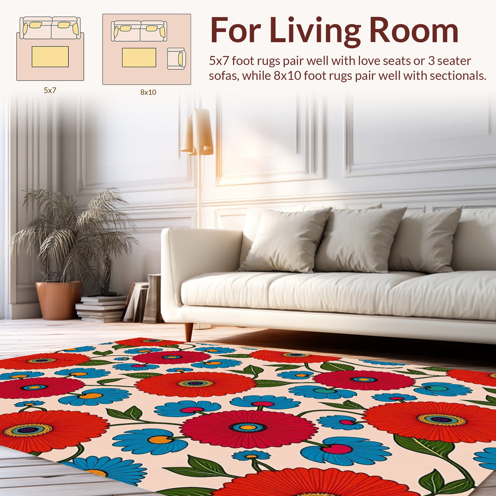 Retro Floral Bold Bloom Design Rug