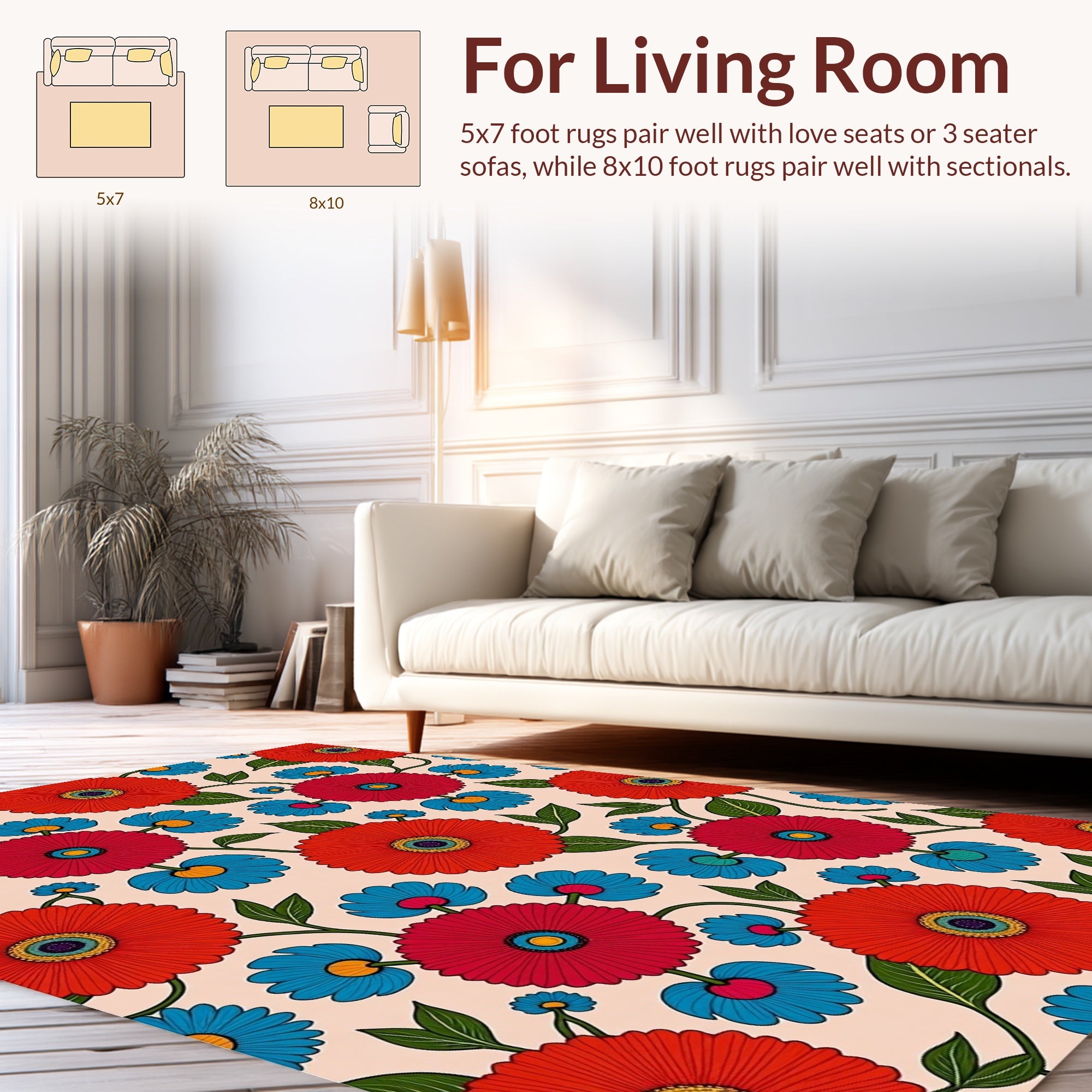 Retro Floral Bold Bloom Design Rug