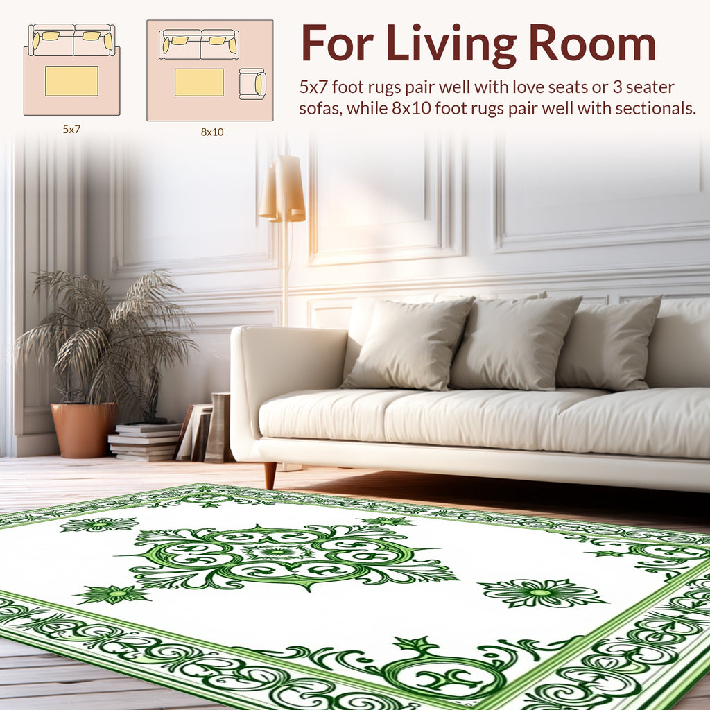 Elegant Green Floral Border Design Rug