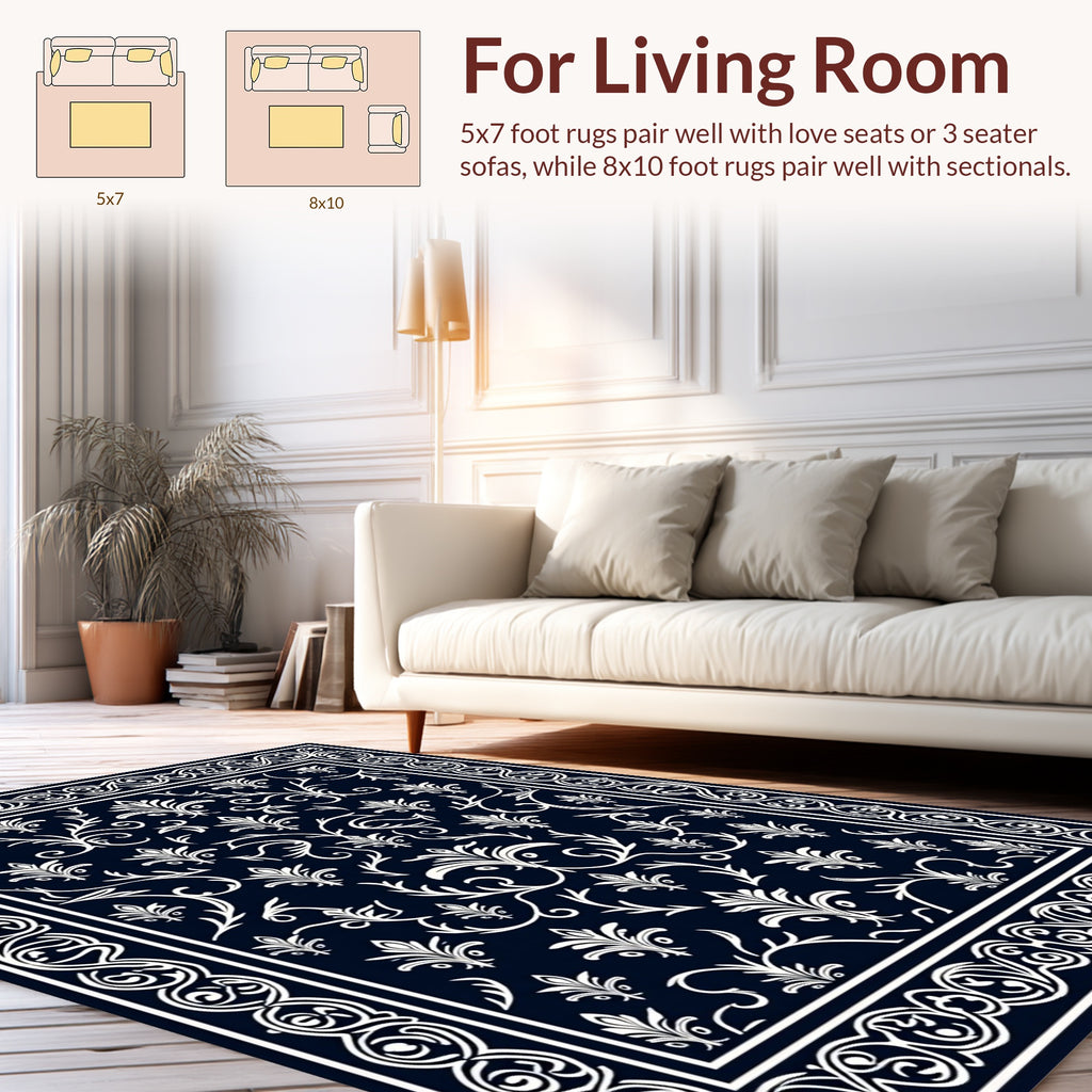 Damask Floral Border Design Rug