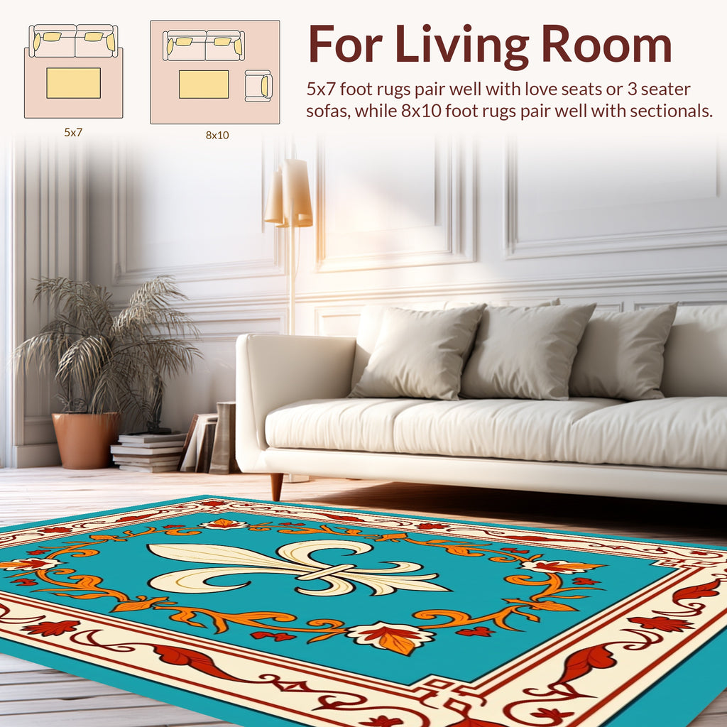 Fleur De Lis Floral Border Design Rug