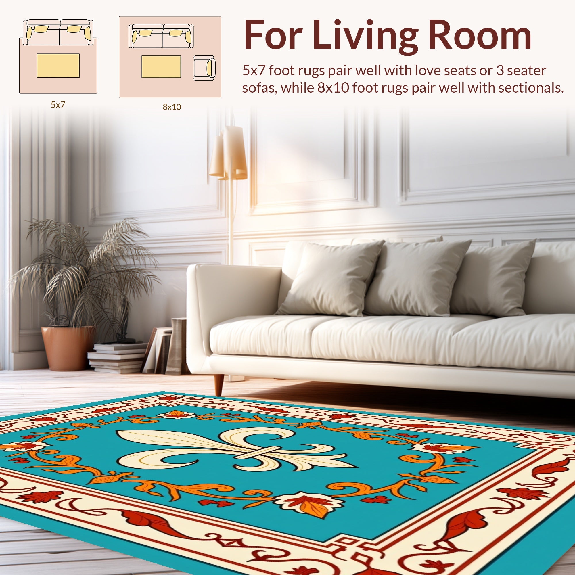 Fleur De Lis Floral Border Design Rug
