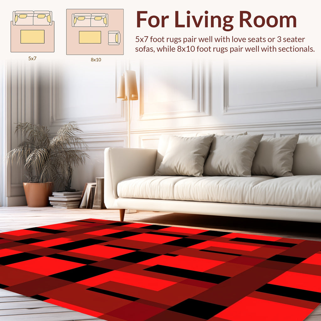 Red Black Abstract Checkered Pattern Rug