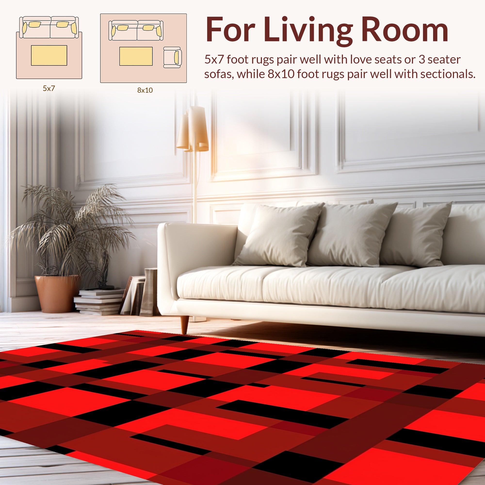 Red Black Abstract Checkered Pattern Rug