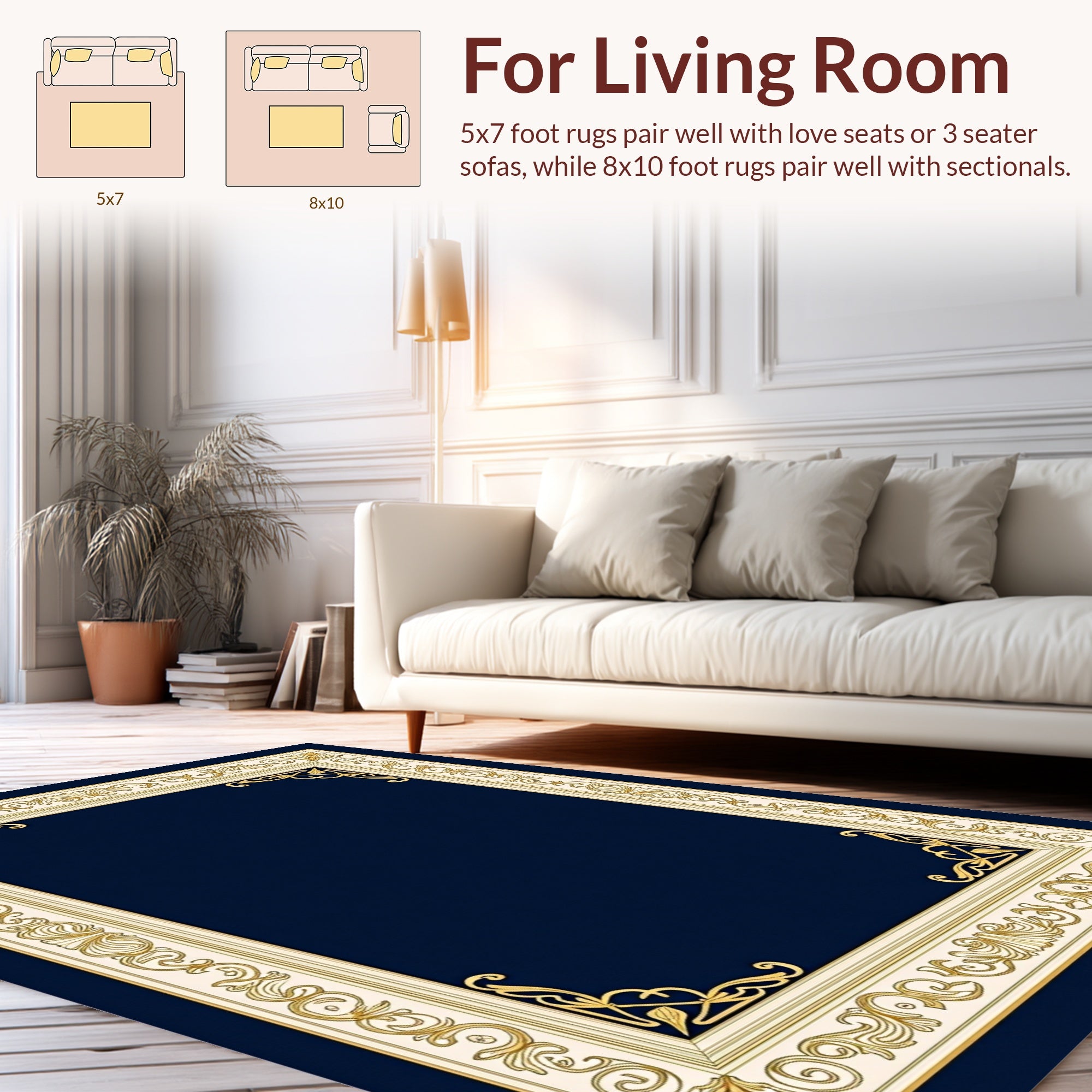 Elegant Gold Rococo Swirl Border Rug