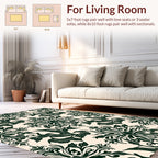 Dark Green Floral Damask Pattern Rug