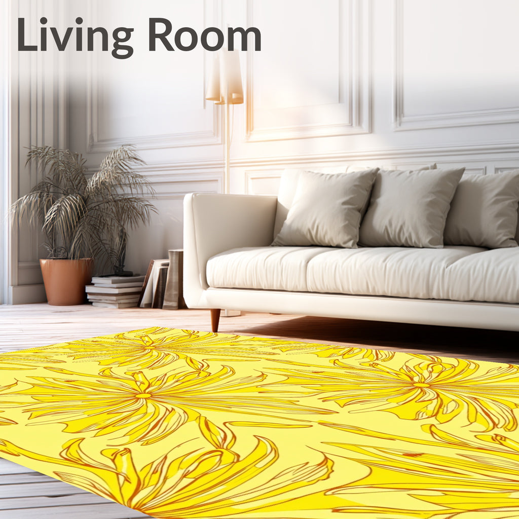 Bright Yellow floral Outline Design Rug