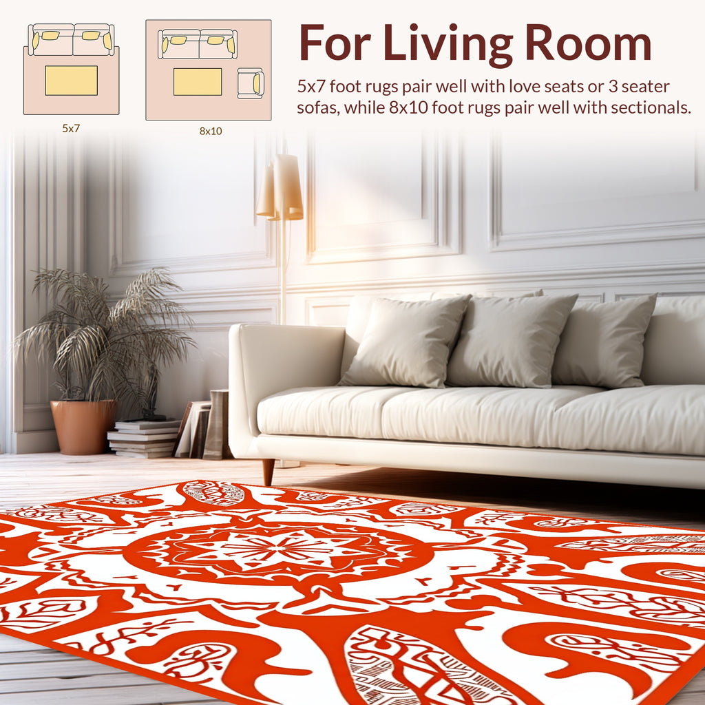 Red Mandala Geometric Pattern Rug