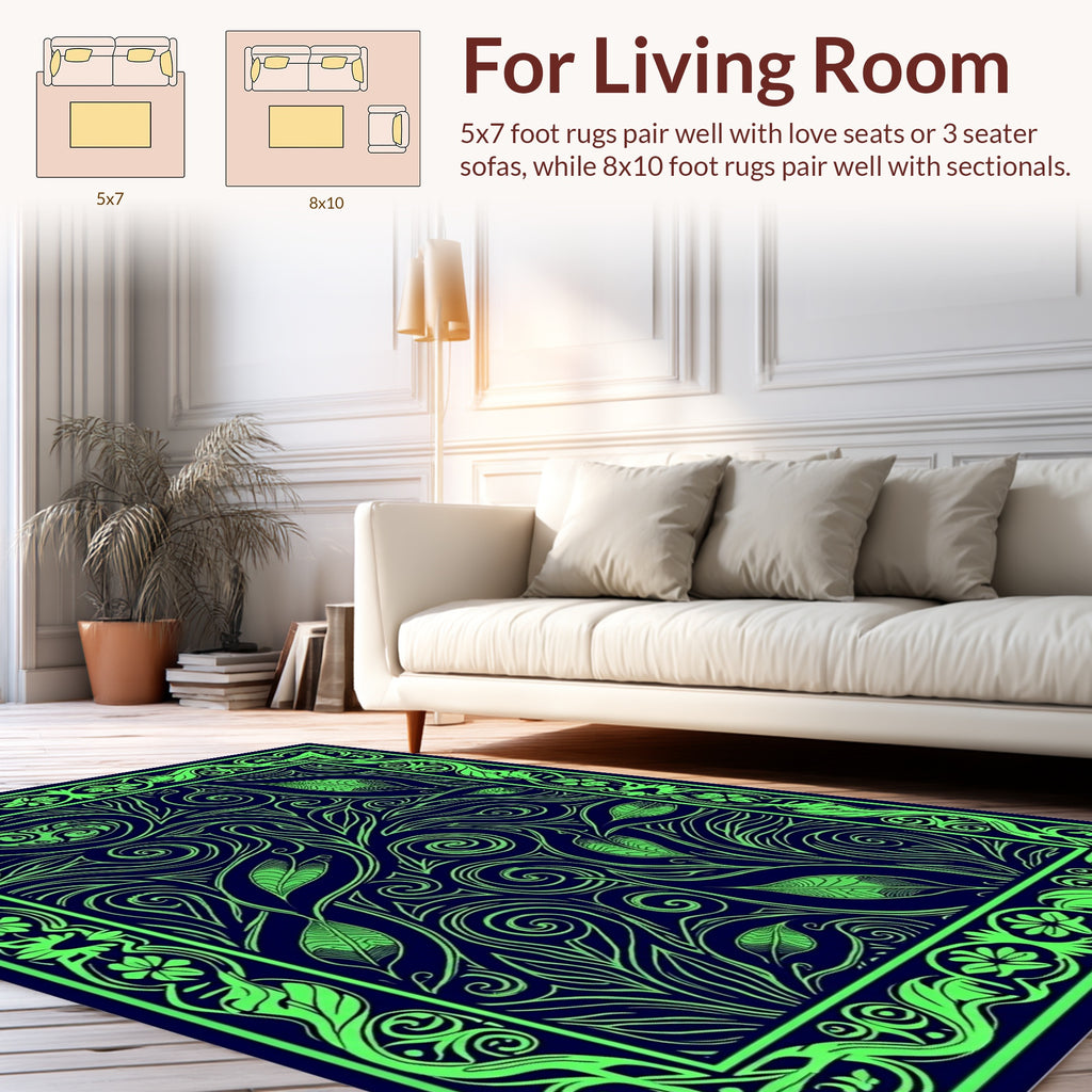 Green Floral Vine Patterned Rug