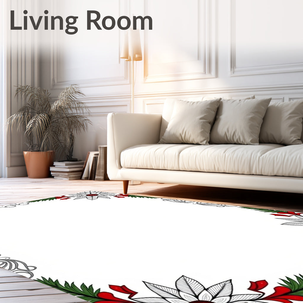 Crimson White Floral Evergreen Swirl Rug