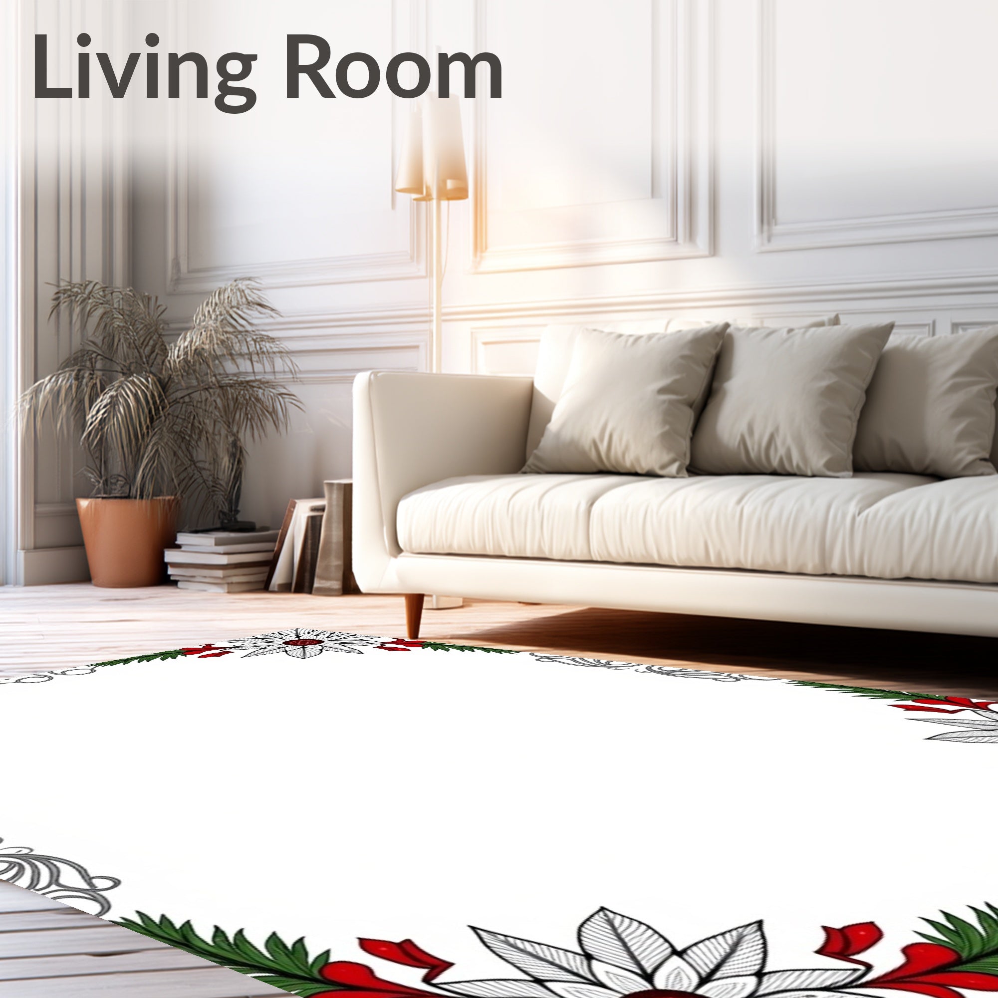 Crimson White Floral Evergreen Swirl Rug