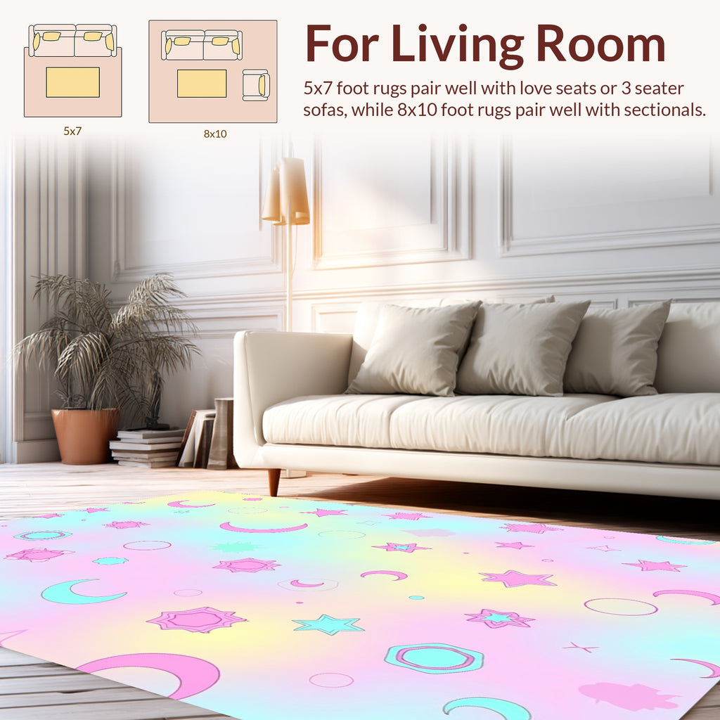 Pastel Celestial Star Moon Pattern Rug