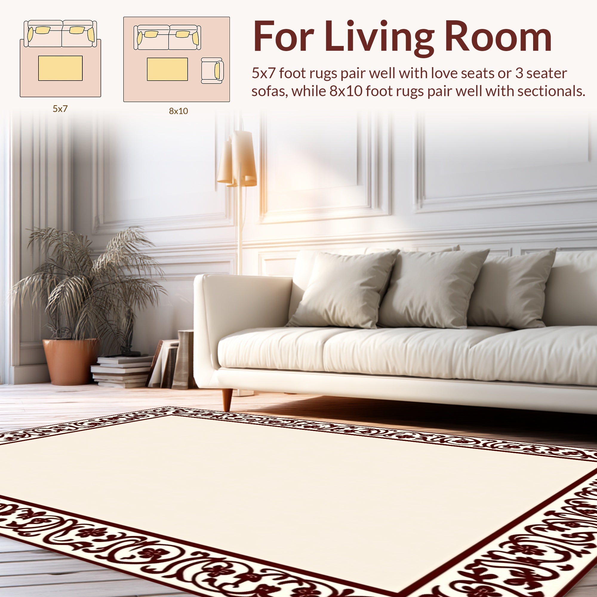 Ornate Floral Scroll Border Design Rug