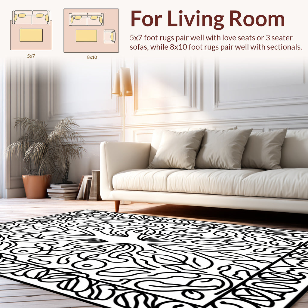 Symmetrical Stylized Floral Pattern Rug