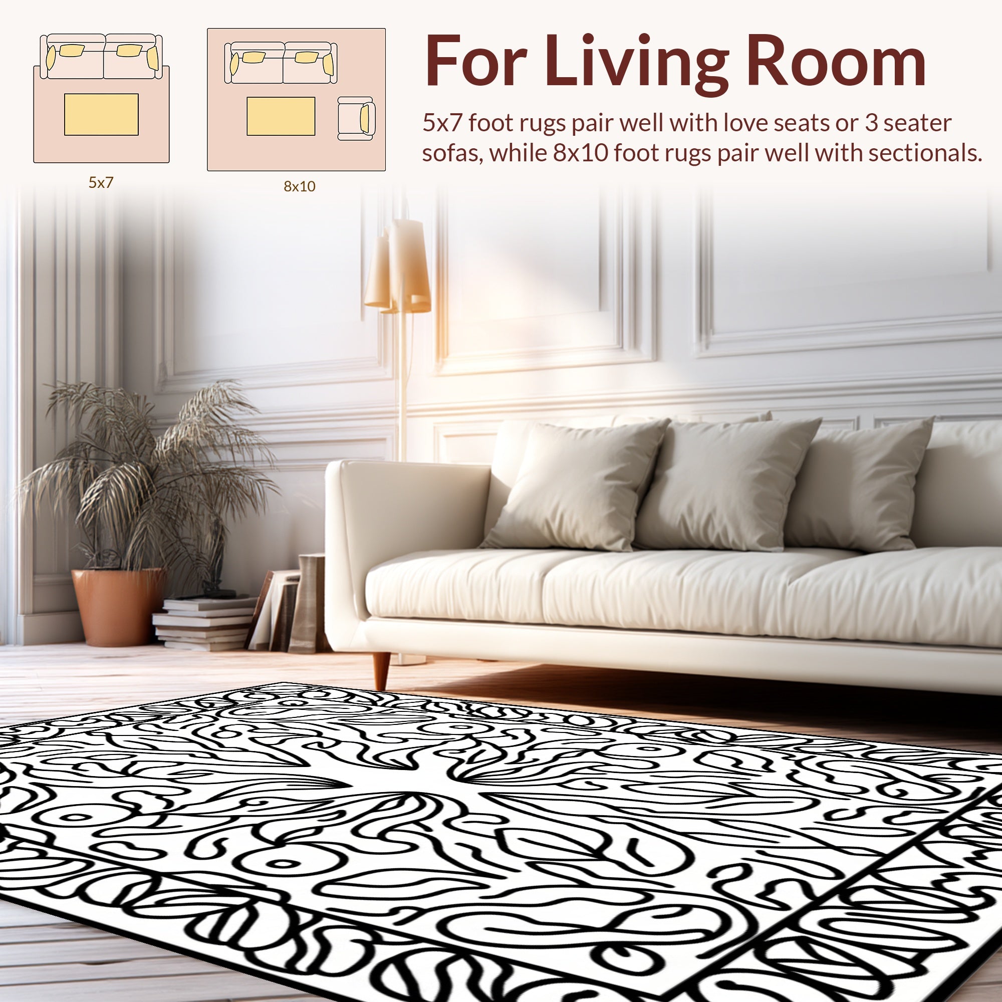 Symmetrical Stylized Floral Pattern Rug