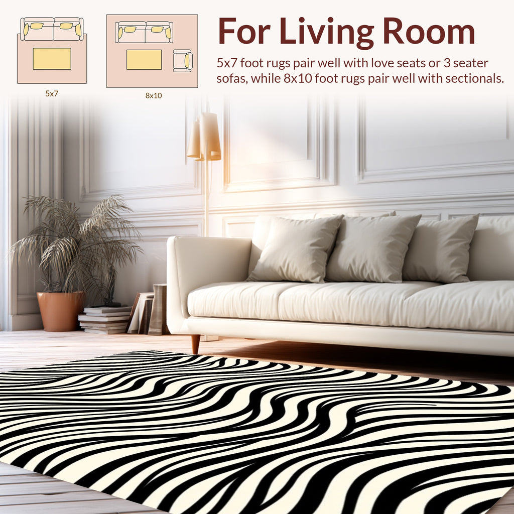 Abstract Black White Stripe Pattern Rug