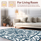 Classic Navy White Floral Pattern Rug