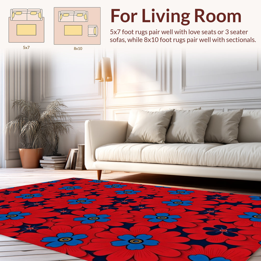 Bold Red Blue Floral Pattern 4u Rug