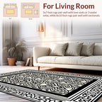 Ornate Black Ivory Geometric Design Rug