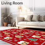 Festive Red Gingerbread Houses Snowflakes Rug