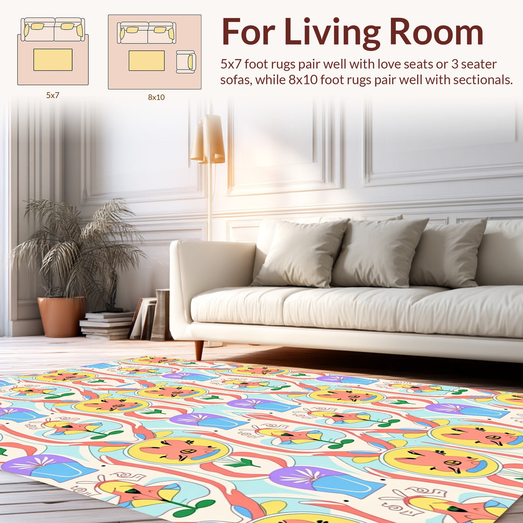 Playful Whimsical Floral Pattern Rug