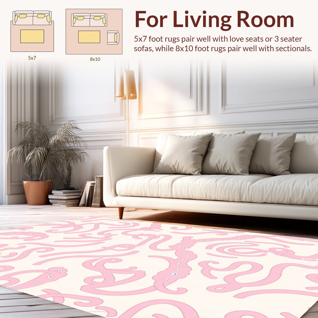 Abstract Pink Swirls Cream Pattern Rug