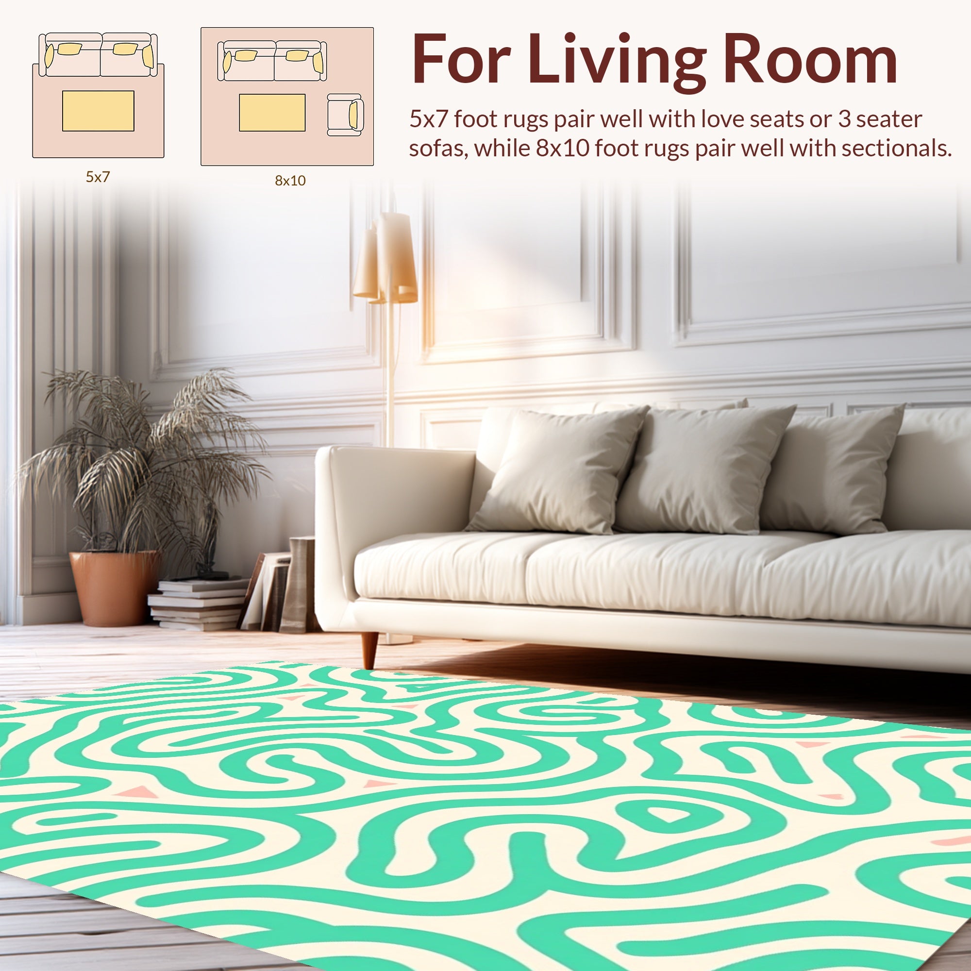 Mint Green Abstract Swirl Pattern Rug