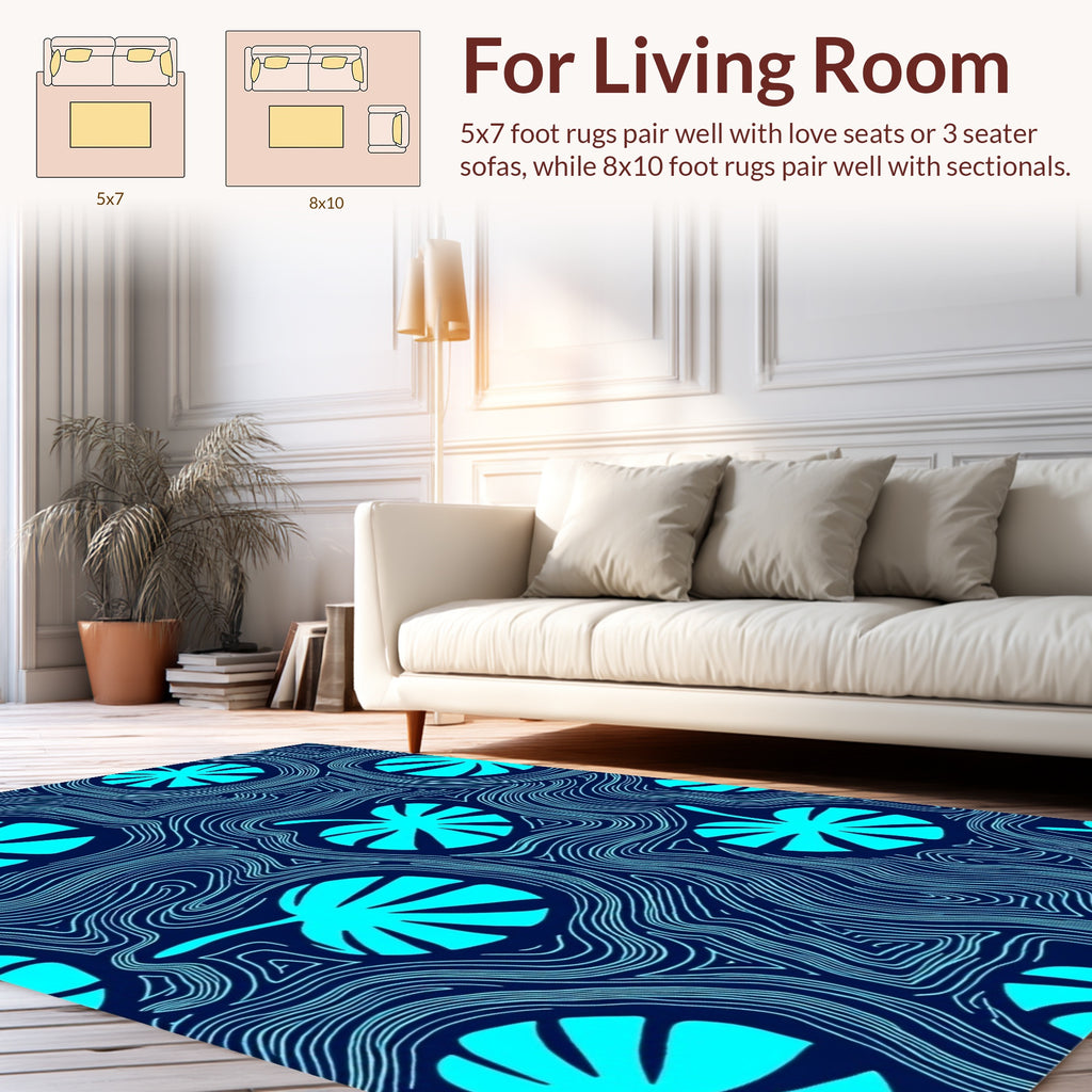 Aqua Leaf on Wavy Lines Rug