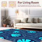 Aqua Leaf on Wavy Lines Rug