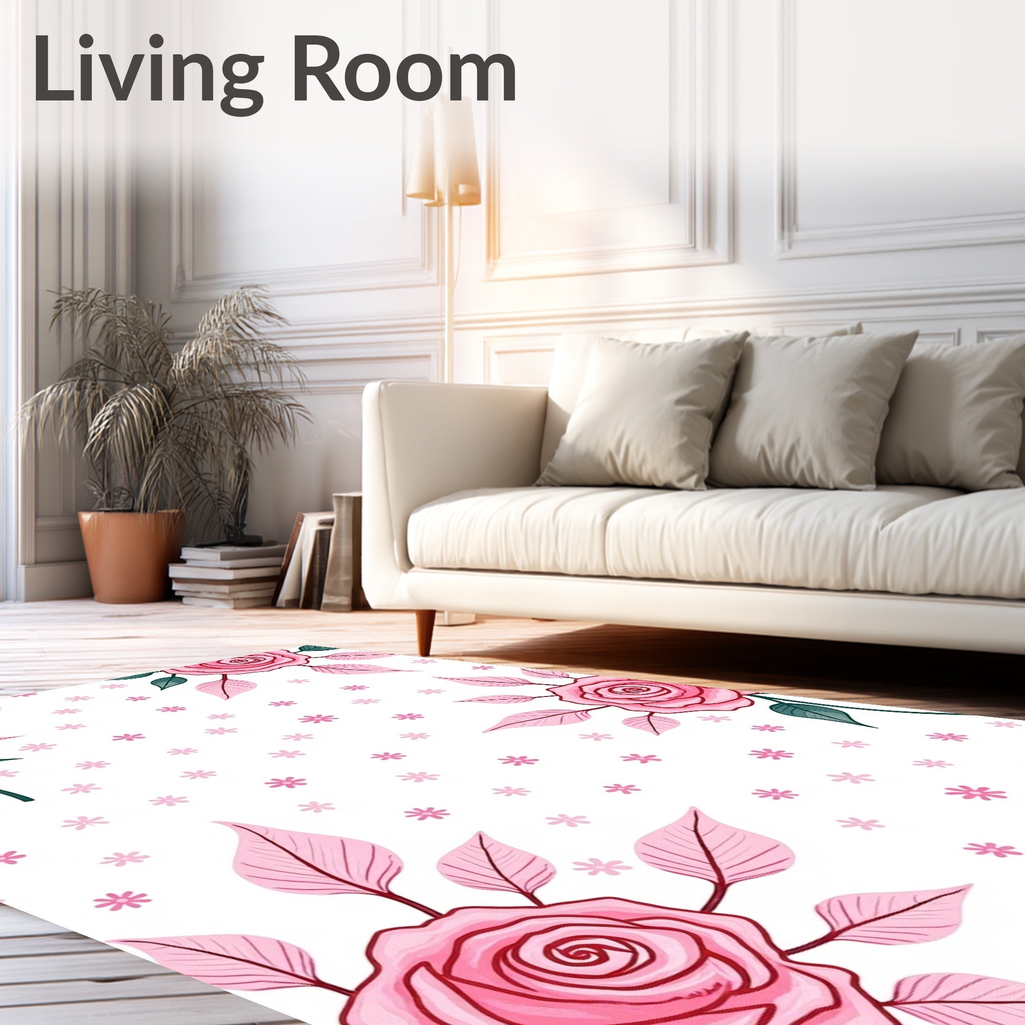 Pink Rose Floral Scatter Rug