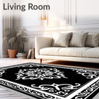 Monochromatic Opulent Floral Border Rug