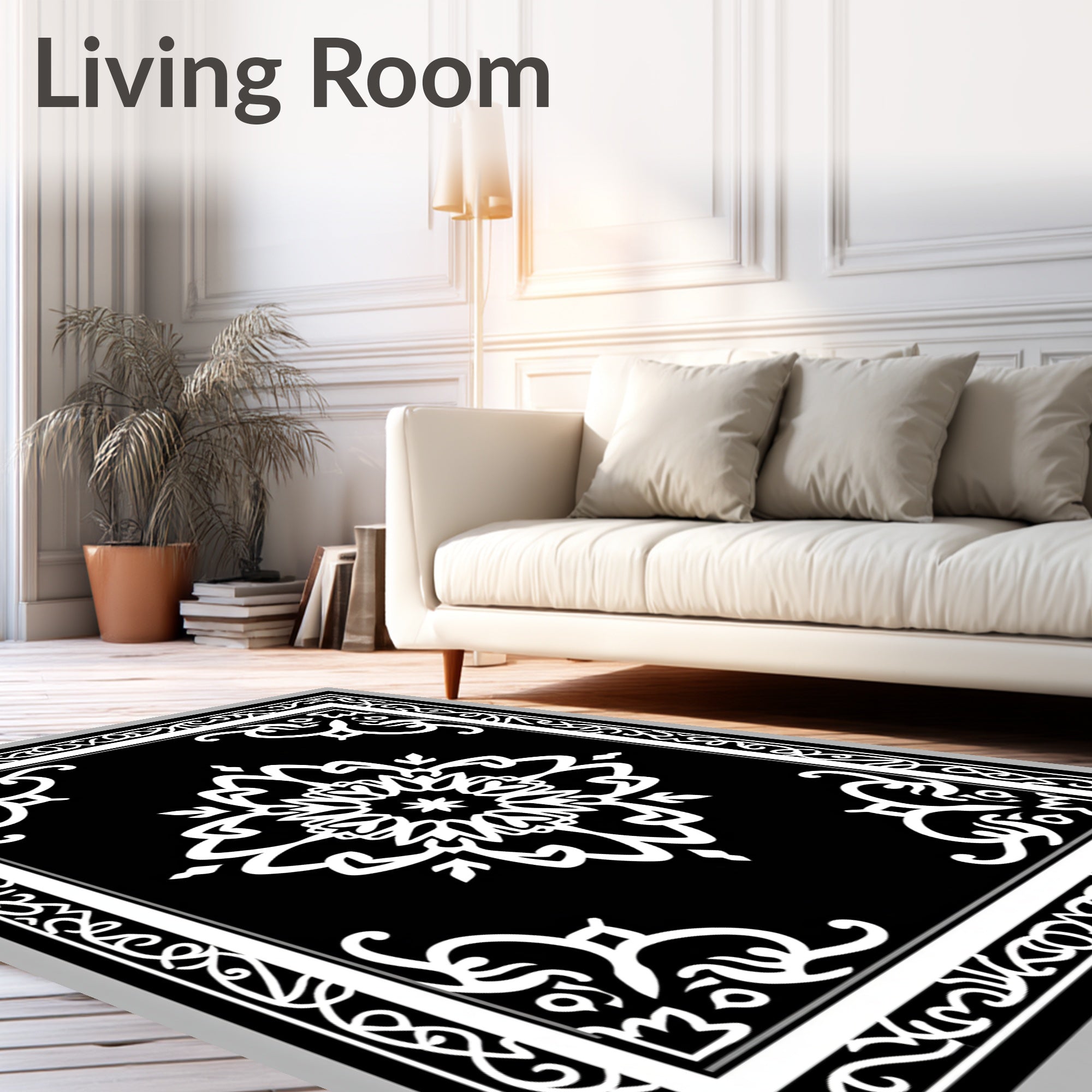 Monochromatic Opulent Floral Border Rug