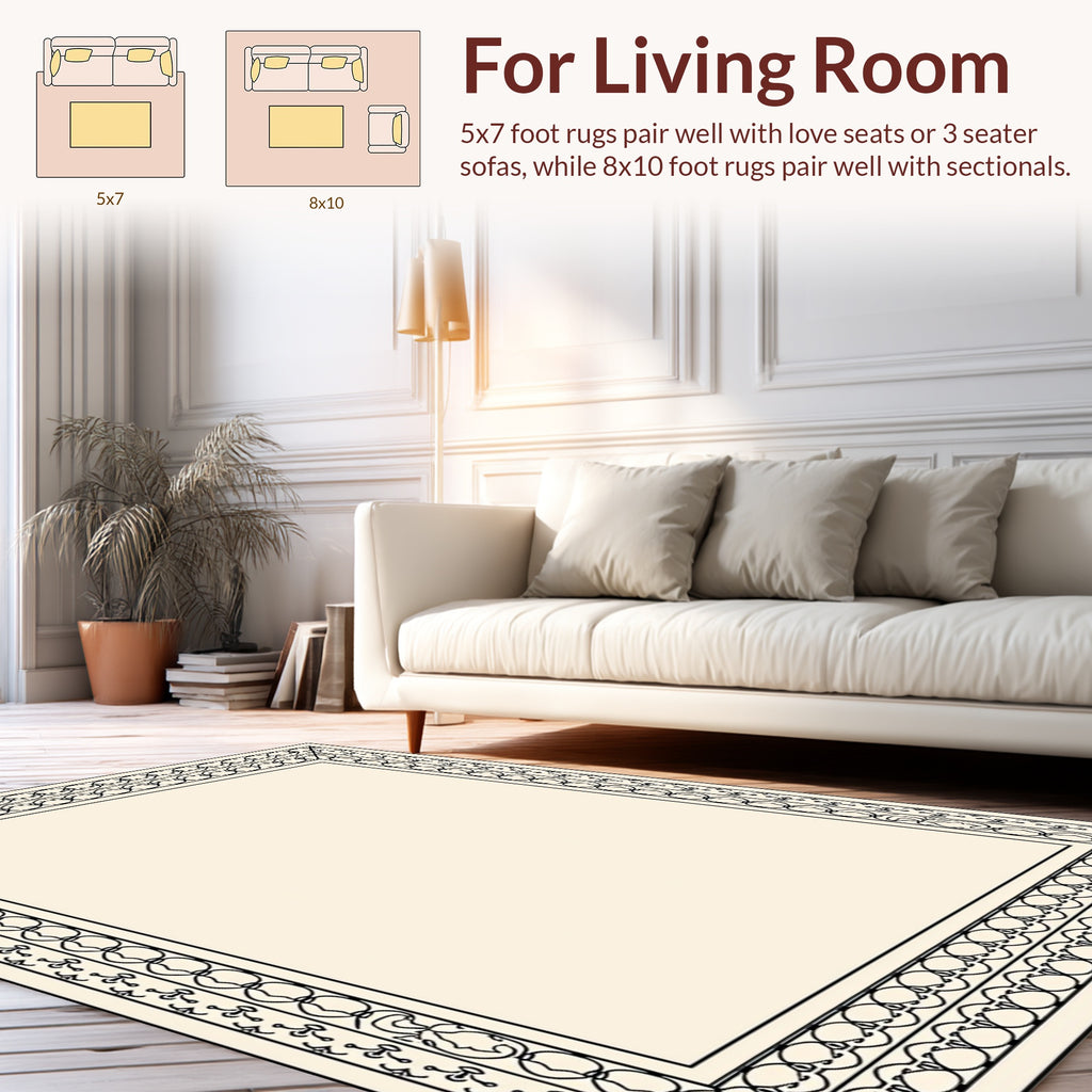 Elegant Black Cream Geometric Design Rug