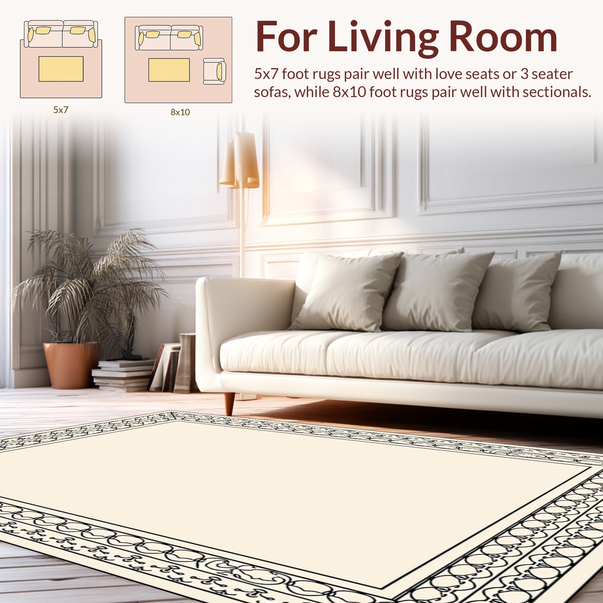 Elegant Black Cream Geometric Design Rug