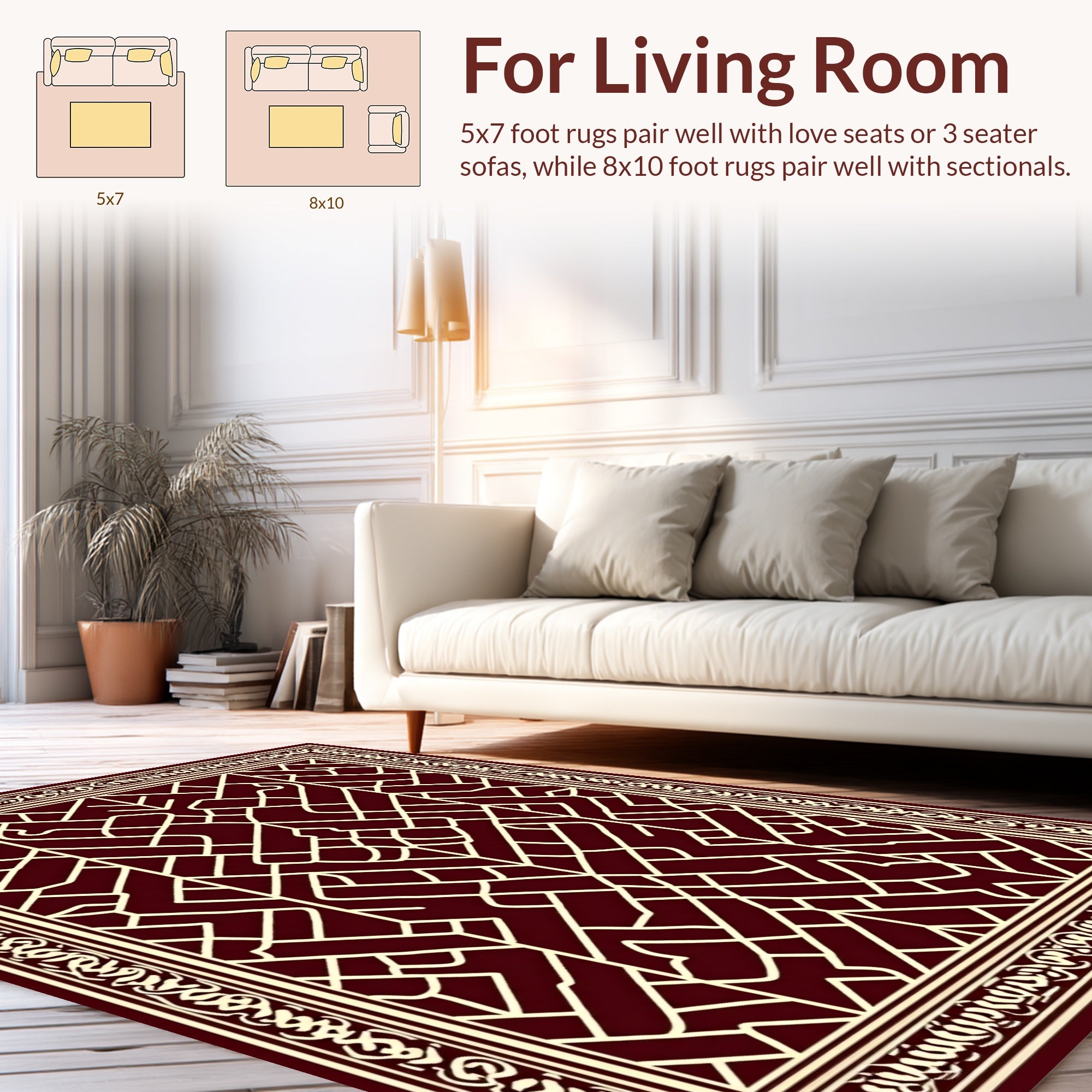Deep Red Geometric Lattice Border Rug
