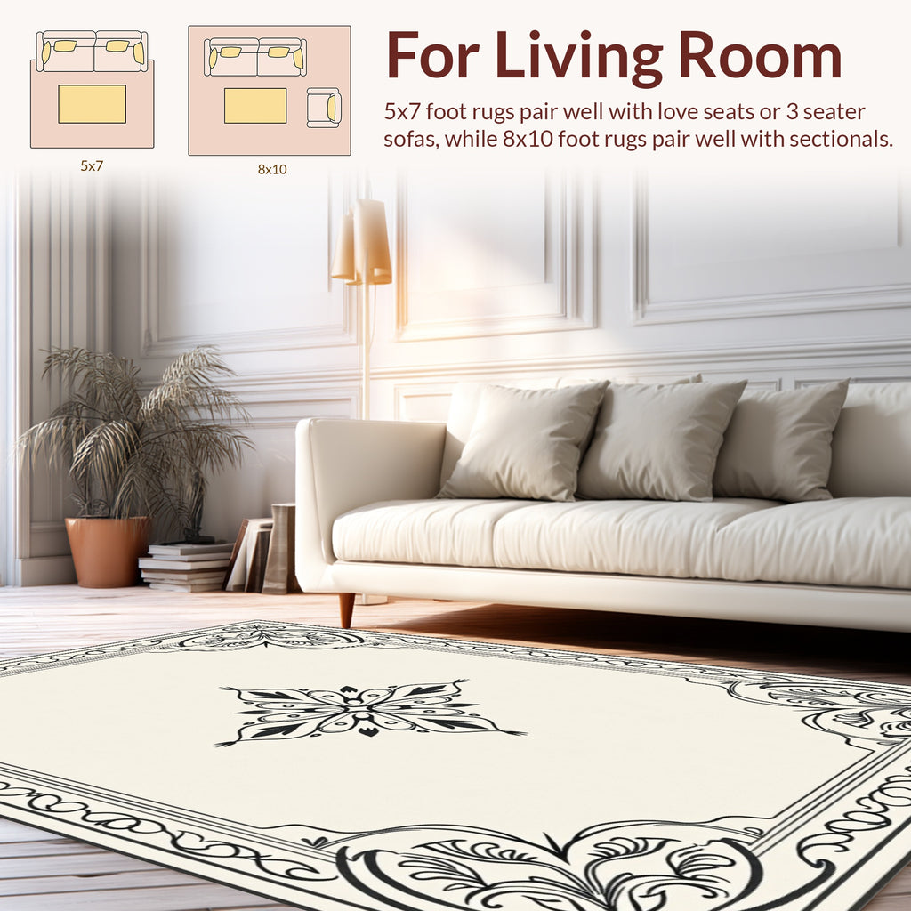 Elegant Floral Scrollwork Framed Design Rug
