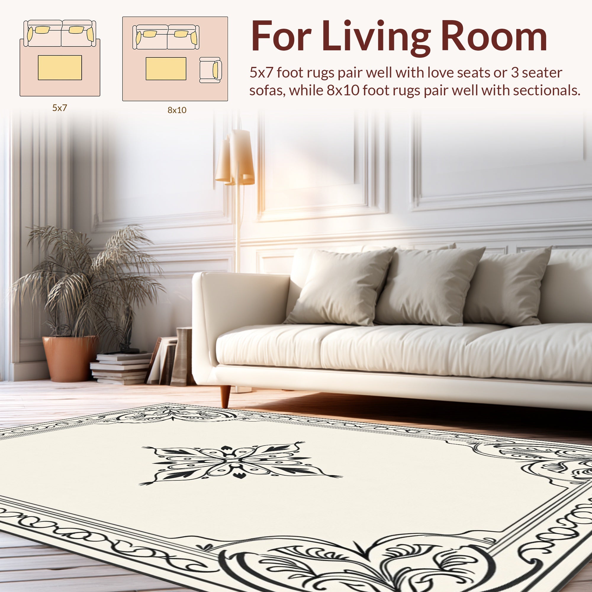 Elegant Floral Scrollwork Framed Design Rug