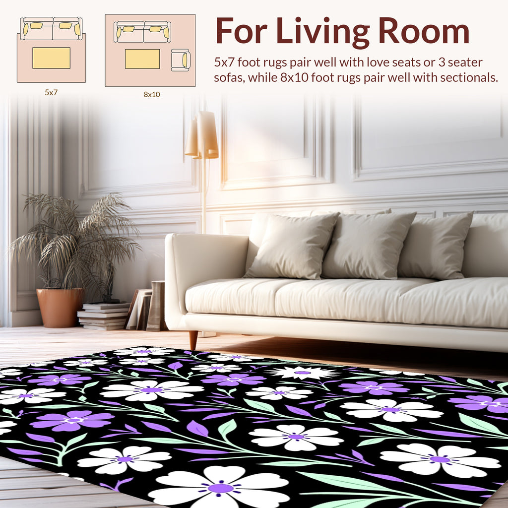 Purple White Floral Spring Pattern Rug