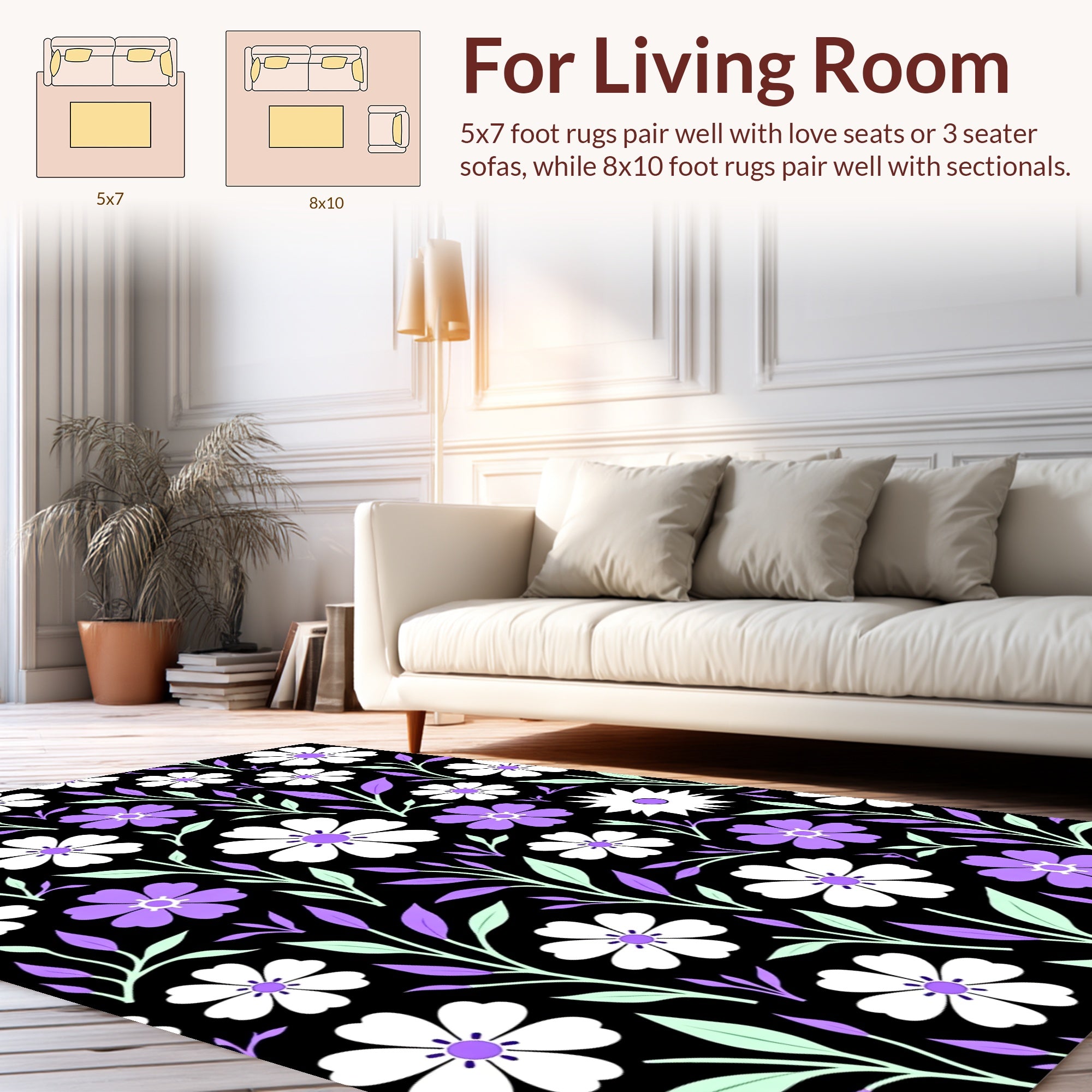 Purple White Floral Spring Pattern Rug