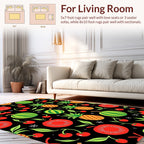 Whimsical Fruit Pattern Black Background Rug