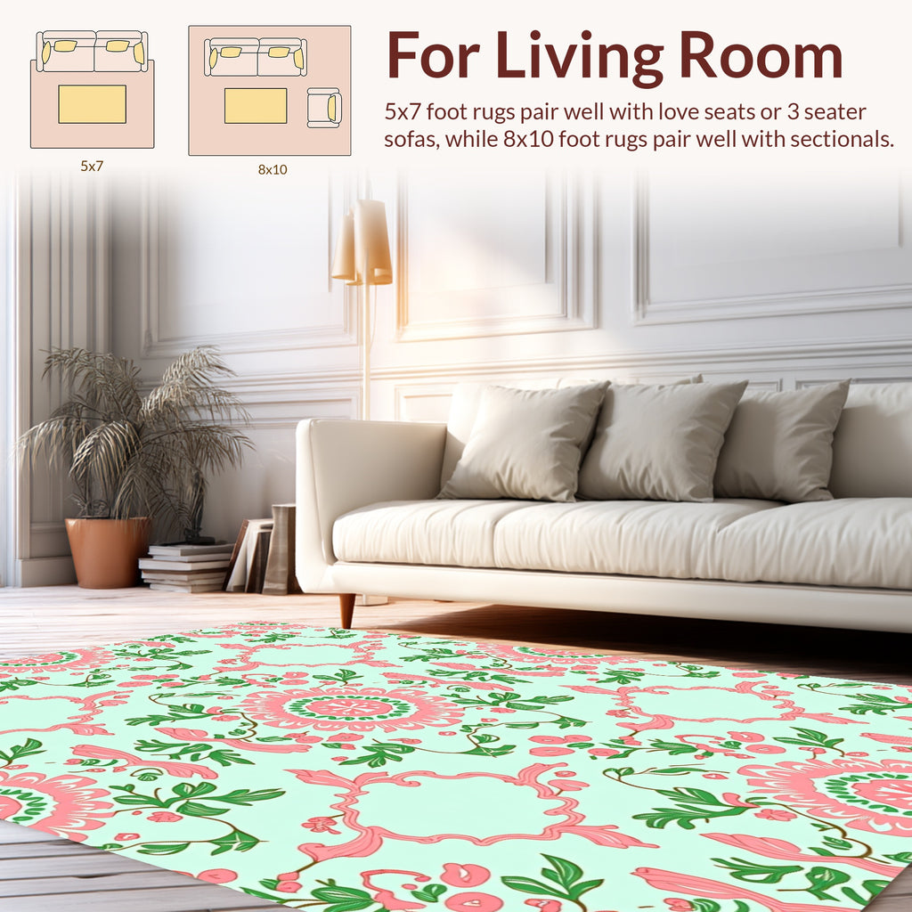 Pink Floral Swirl Design Rug