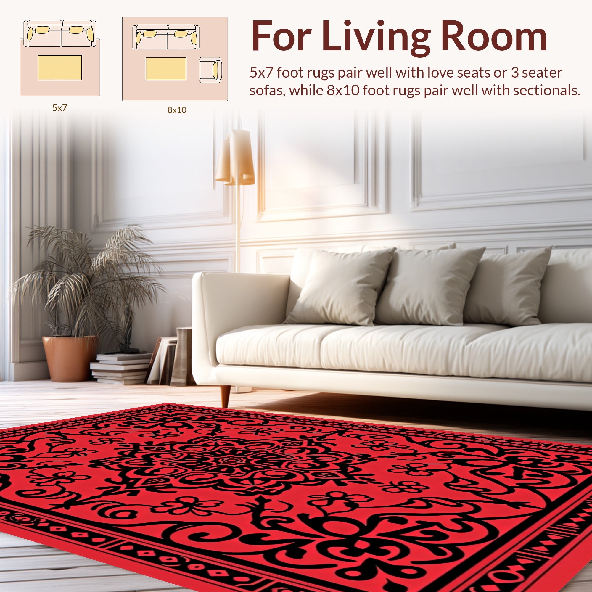 Intricate Red Black Floral Mandala Design Rug