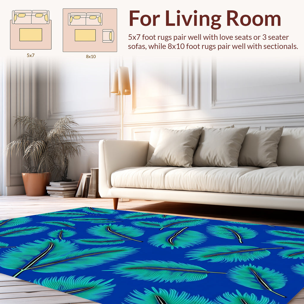 Teal Feather Pattern Rug