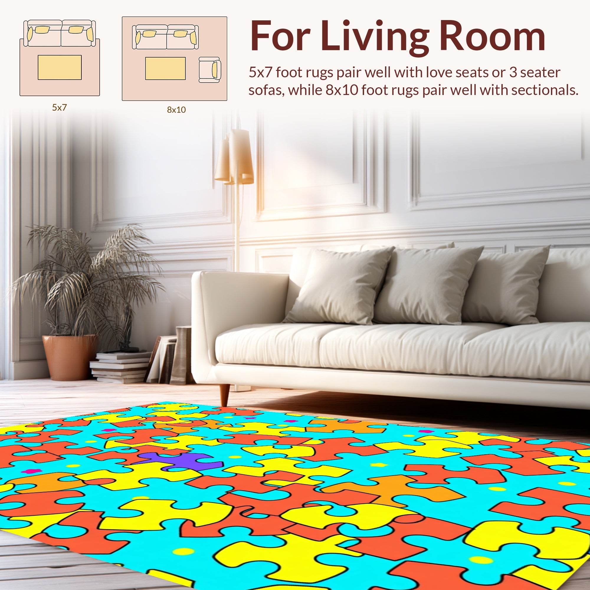 Colorful Puzzle Piece Pattern Design Rug